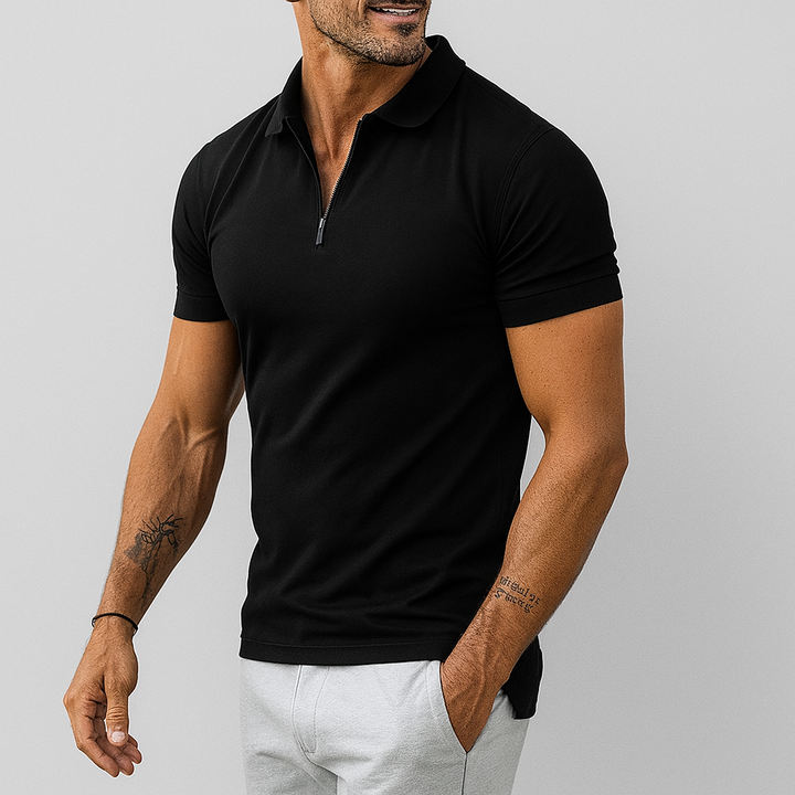 Herre Slim Fit Polo T-shirt med Kort Lynlås
