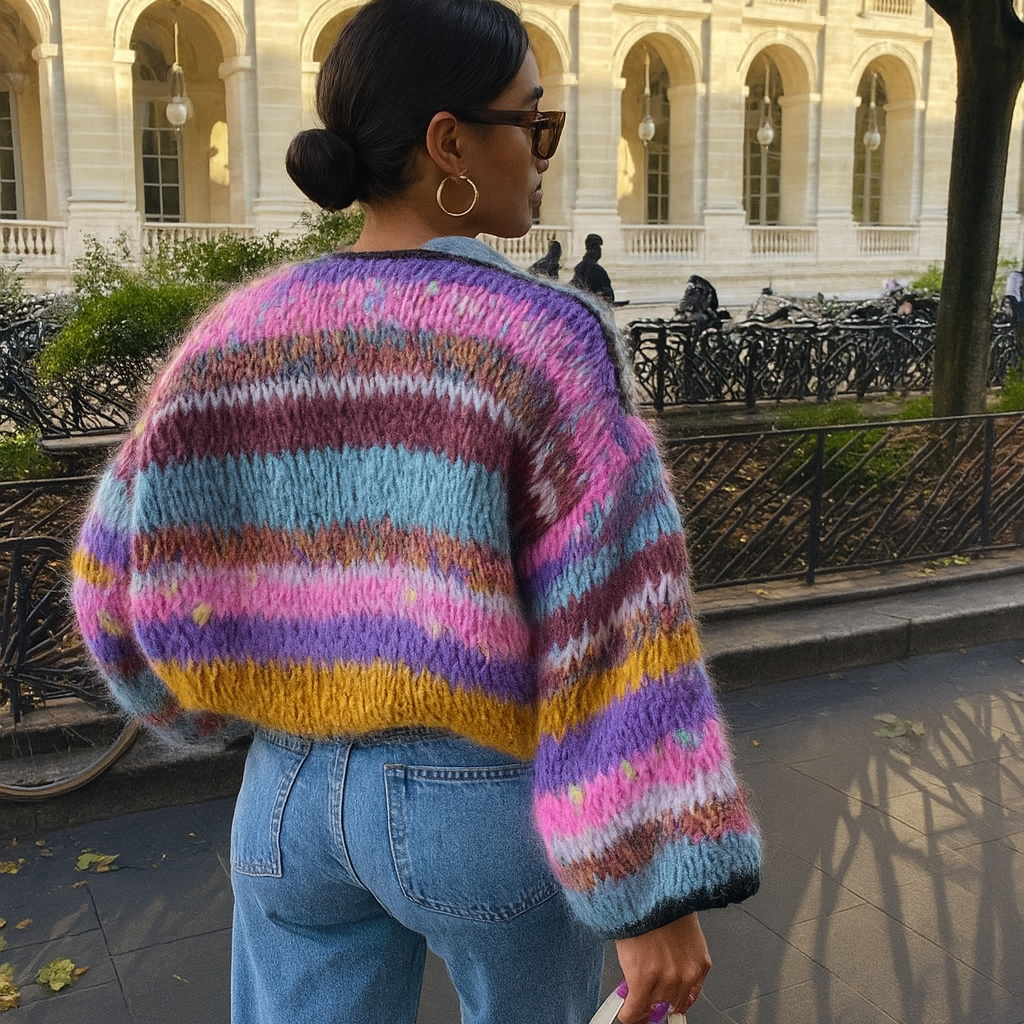 Stribet cardigan med åben front til kvinder
