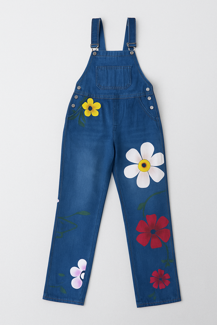 Damejumpsuit med blomsterprint i denim