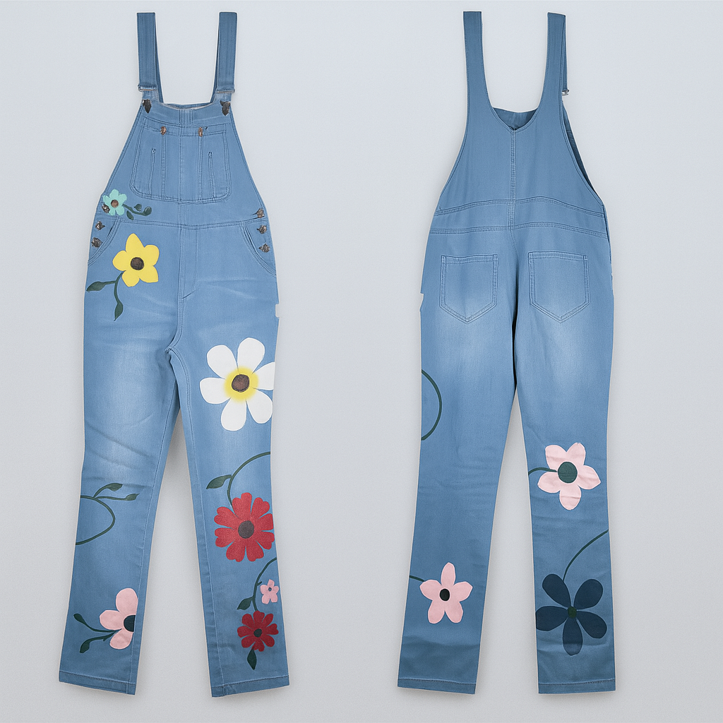 Damejumpsuit med blomsterprint i denim