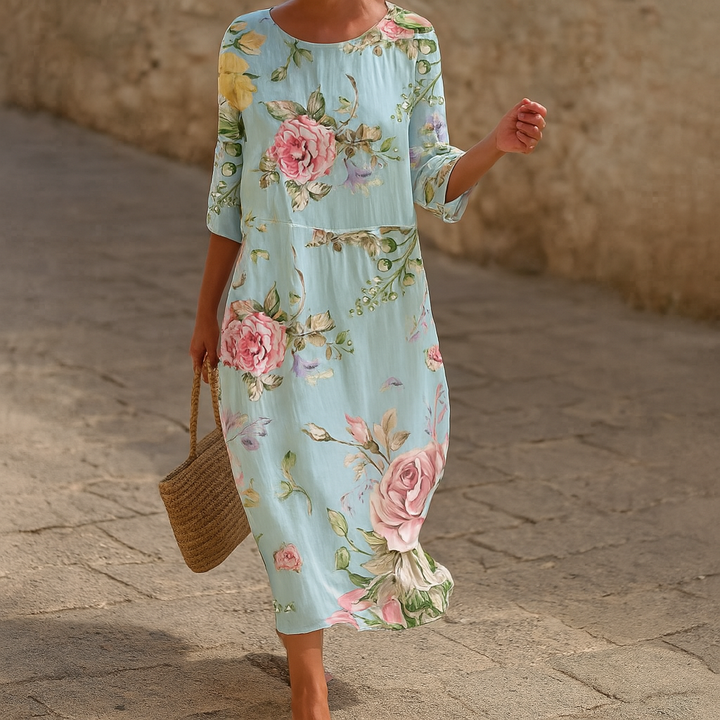 Elegant blomsterprintet sommerkjole til kvinder