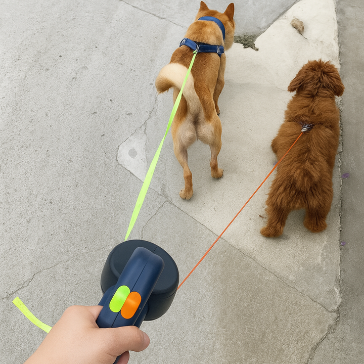 Dobbelt indtrækkelig hundesnor med 360° rotation
