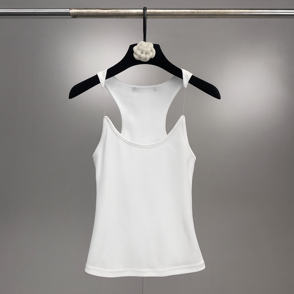 Dame ribbet tanktop med usynlige stropper