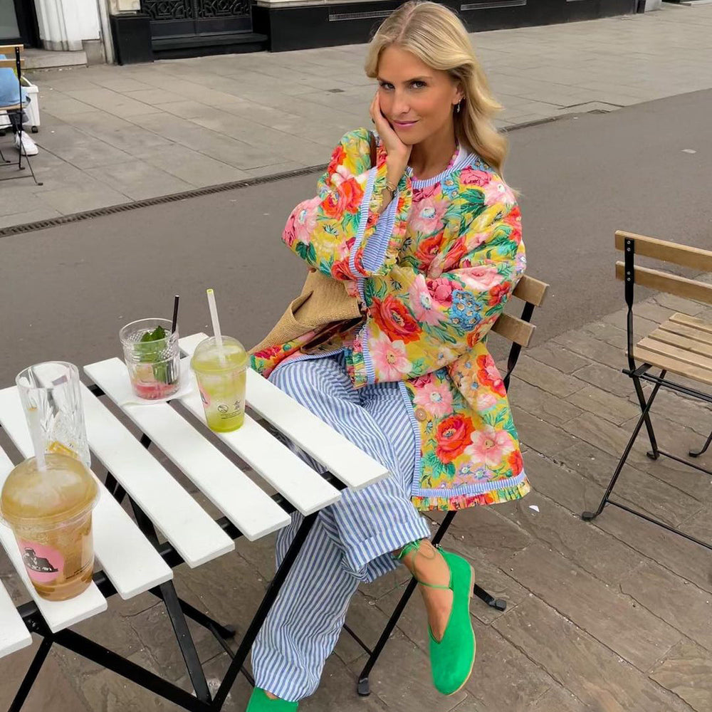 Graciela - Blomstret Quiltet Pufferjakke-Modiva