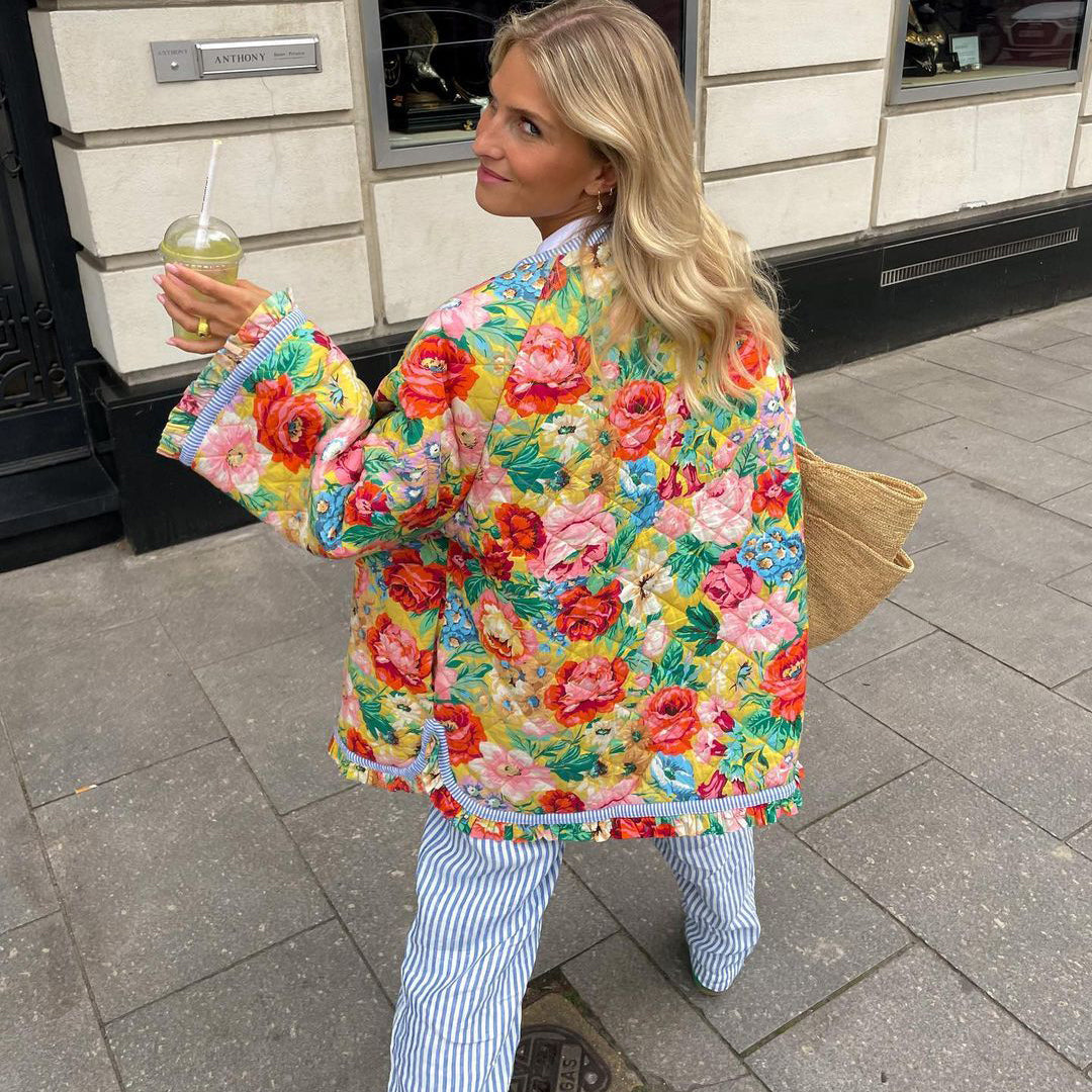 Graciela - Blomstret Quiltet Pufferjakke-Modiva
