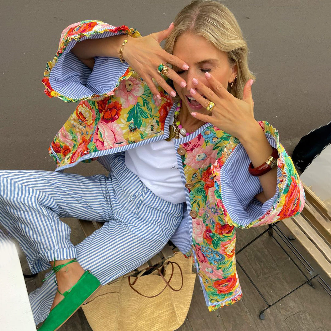 Graciela - Blomstret Quiltet Pufferjakke-Modiva
