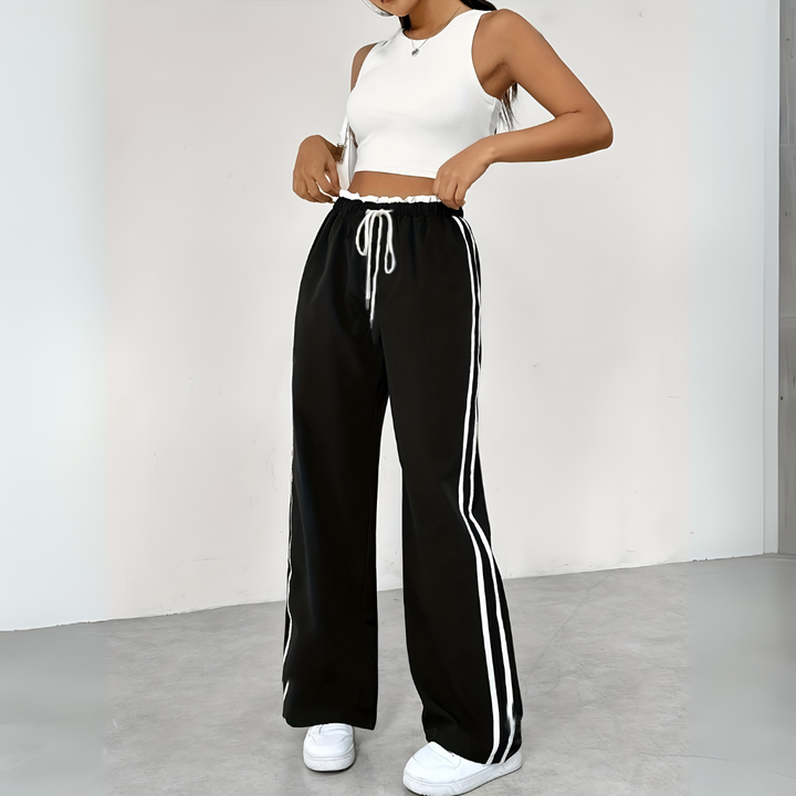 Trendy sporty bukser med vide ben
