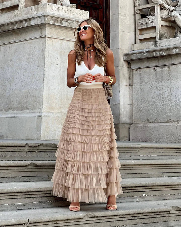 Tulle Maxi Nederdel med Elastik Linning