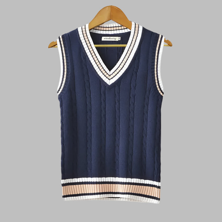 Retro stribet pullover i preppy-stil uden ærmer