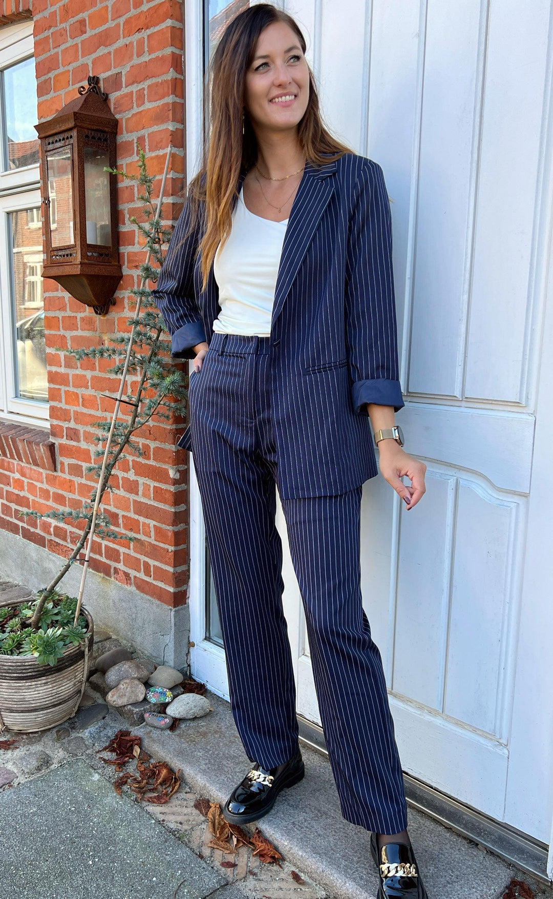 Zoey - Navy Pinstripe Blazer-Modiva