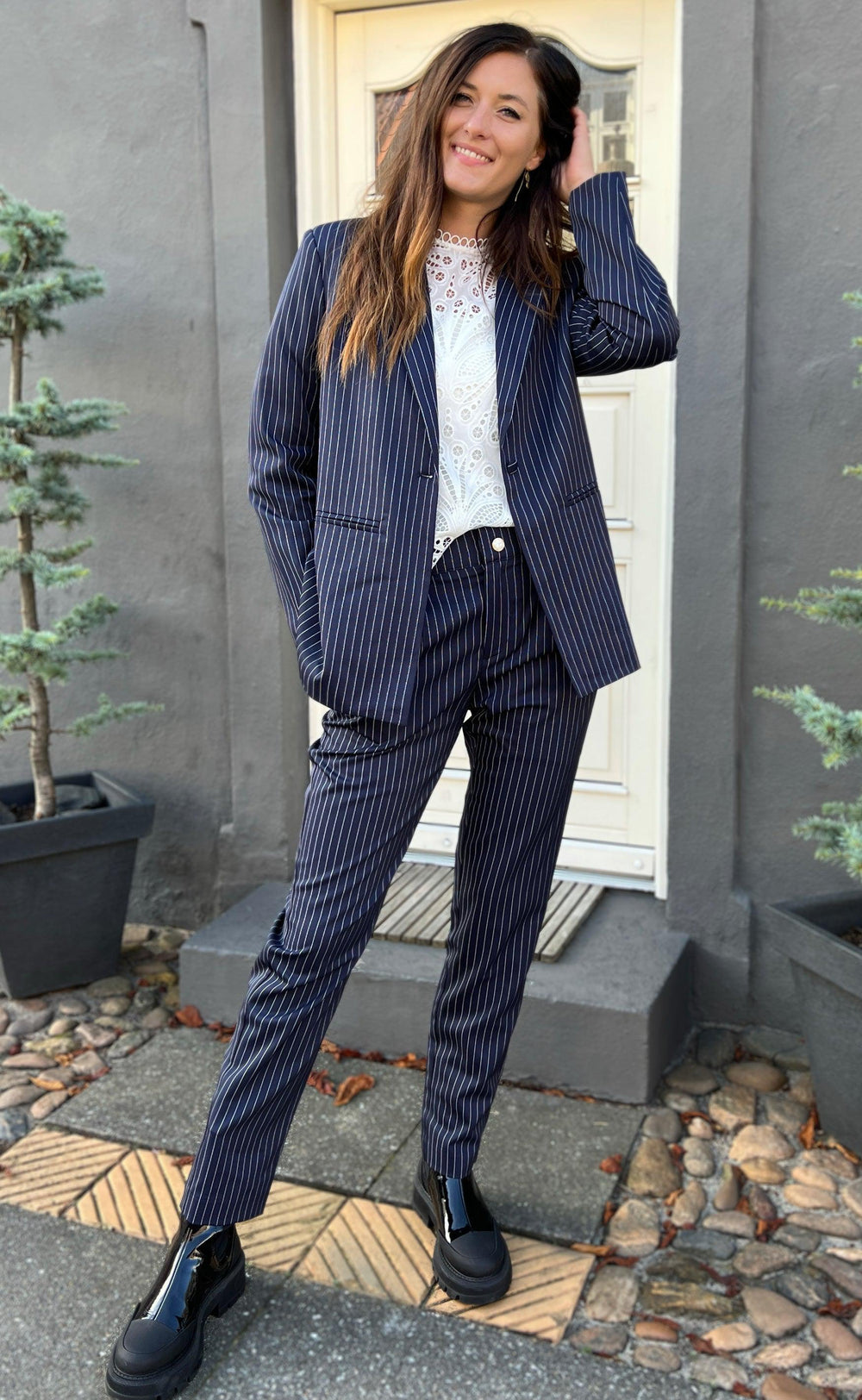Zoey - Navy Pinstripe Blazer-Modiva