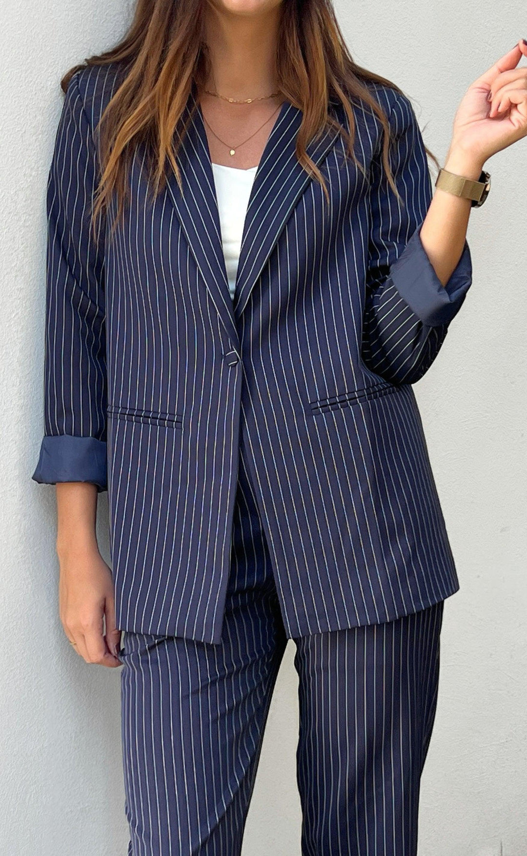 Zoey - Navy Pinstripe Blazer-Modiva