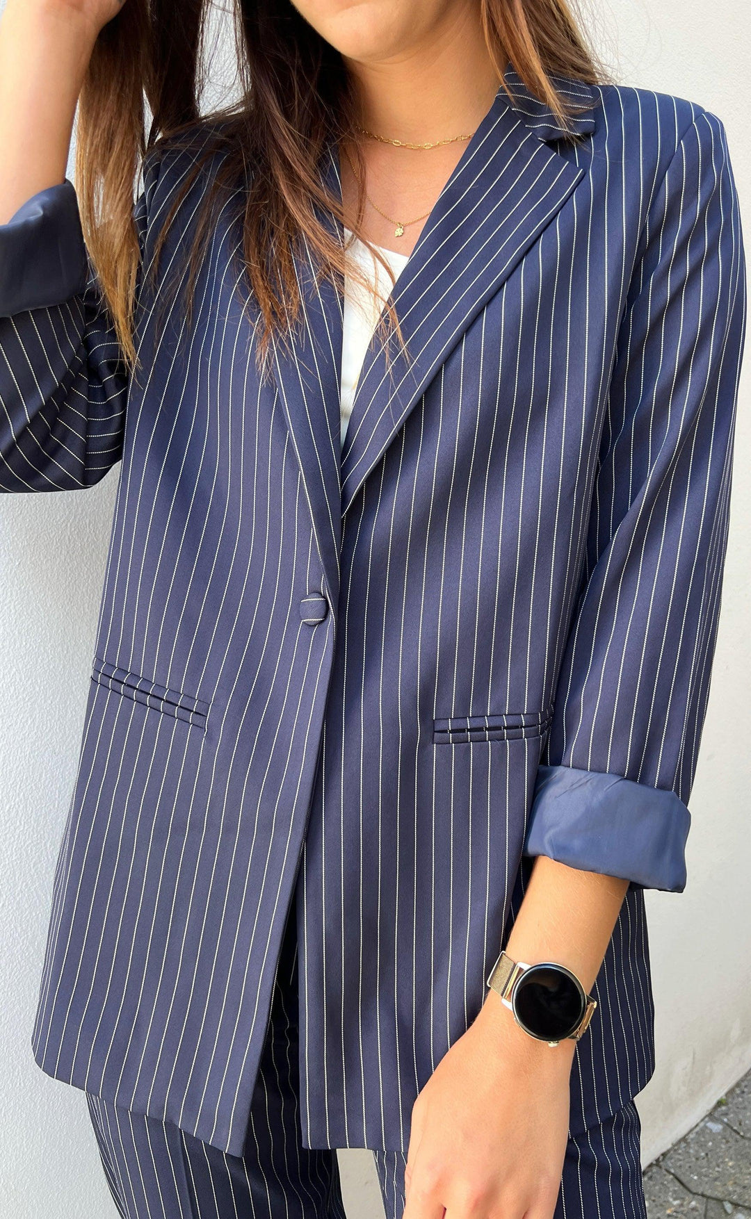 Zoey - Navy Pinstripe Blazer-Modiva