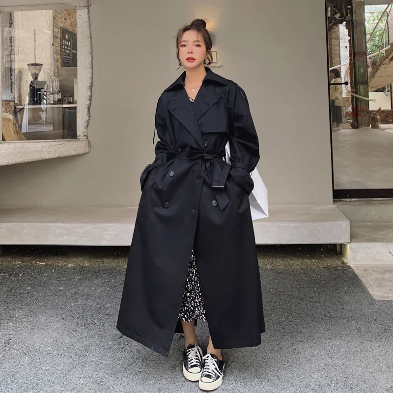 Ebonie - Ekstra Lang Flowing Oversized Casual Trenchcoat til Kvinder-Modiva
