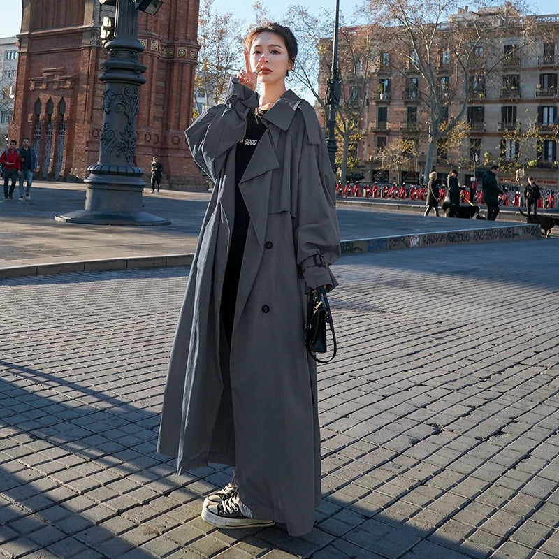 Ebonie - Ekstra Lang Flowing Oversized Casual Trenchcoat til Kvinder-Modiva