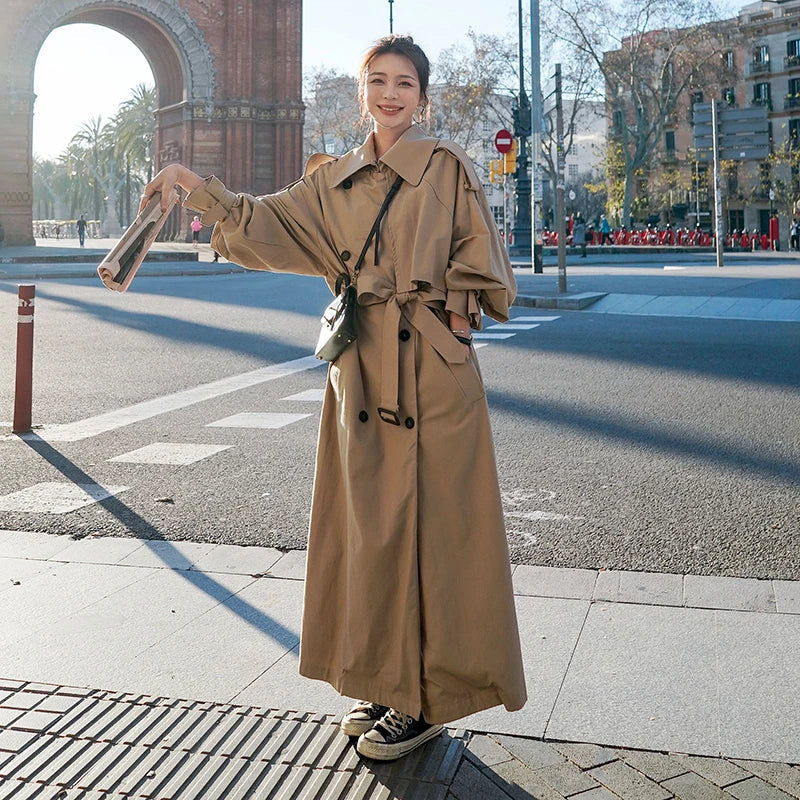 Ebonie - Ekstra Lang Flowing Oversized Casual Trenchcoat til Kvinder-Modiva