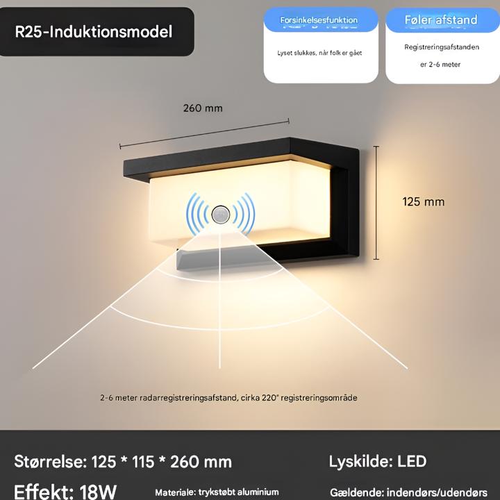 LED Udendørs Væg Lampe med bevægelsessensor
