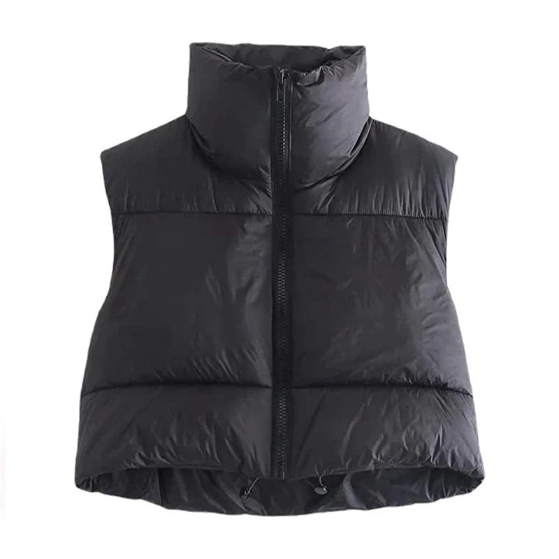Let puffer-vest til kvinder – Ærmeløs vest med lynlås og stand-up krave Veste