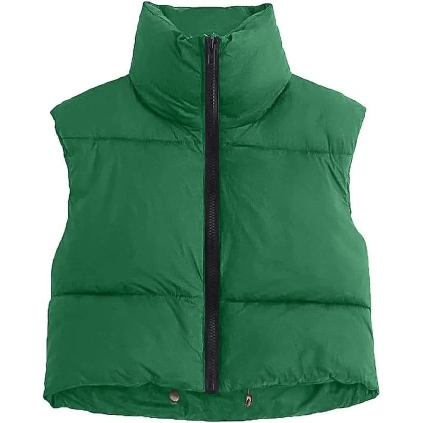 Let puffer-vest til kvinder – Ærmeløs vest med lynlås og stand-up krave Veste