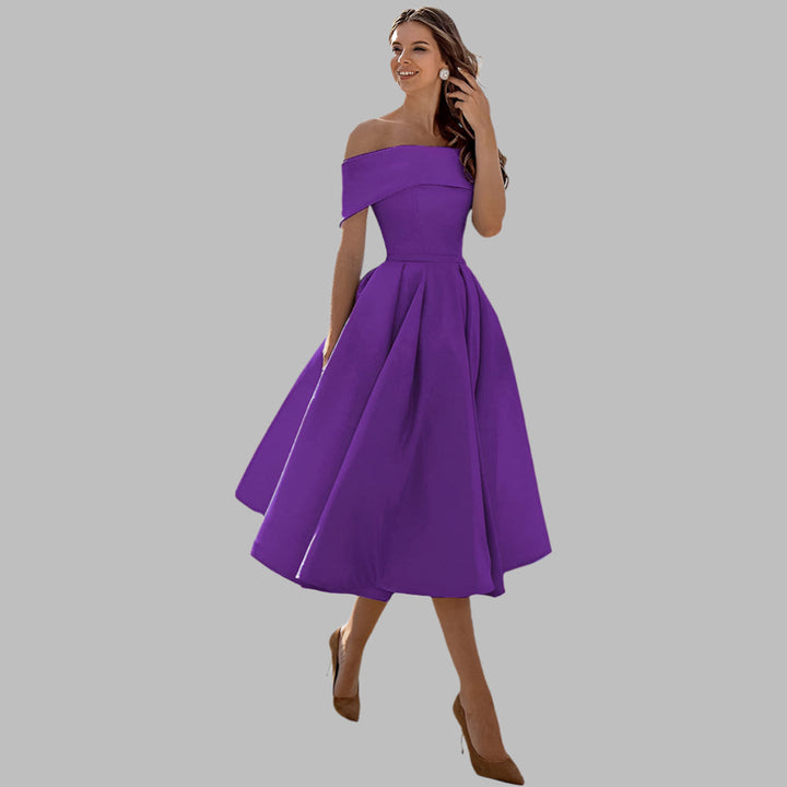 Off-shoulder satin vintage gallakjole
