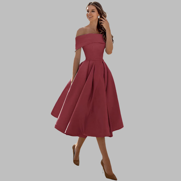 Off-shoulder satin vintage gallakjole