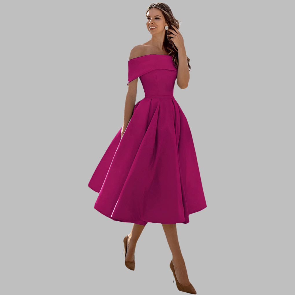 Off-shoulder satin vintage gallakjole