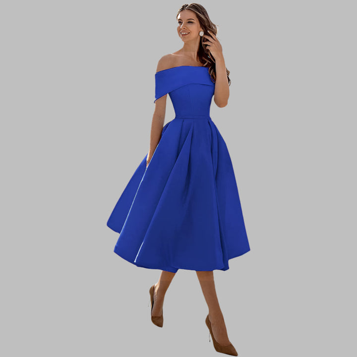 Off-shoulder satin vintage gallakjole