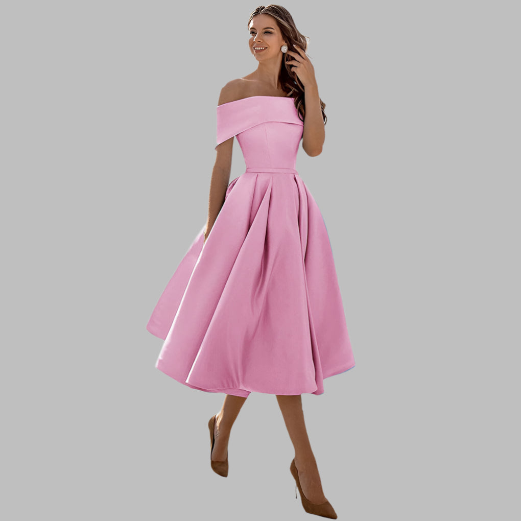Off-shoulder satin vintage gallakjole