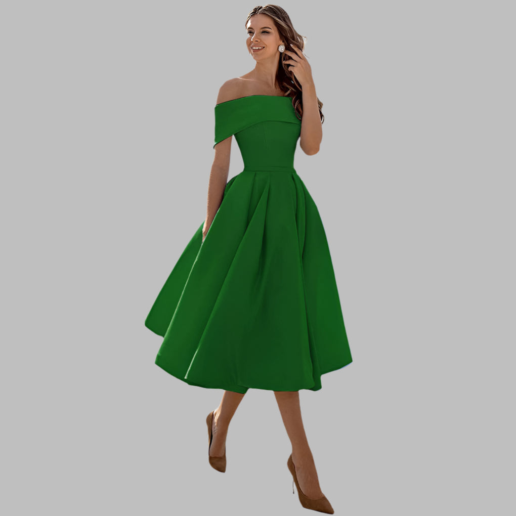 Off-shoulder satin vintage gallakjole