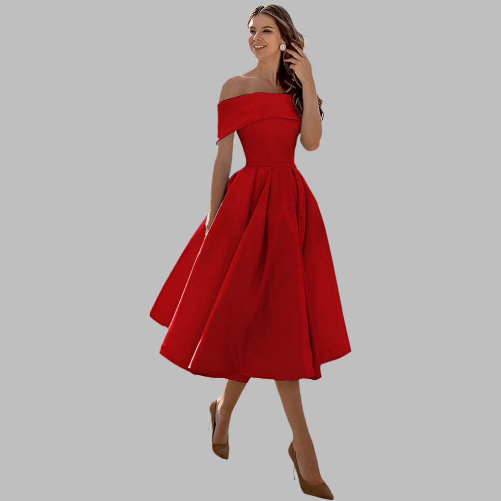 Off-shoulder satin vintage gallakjole