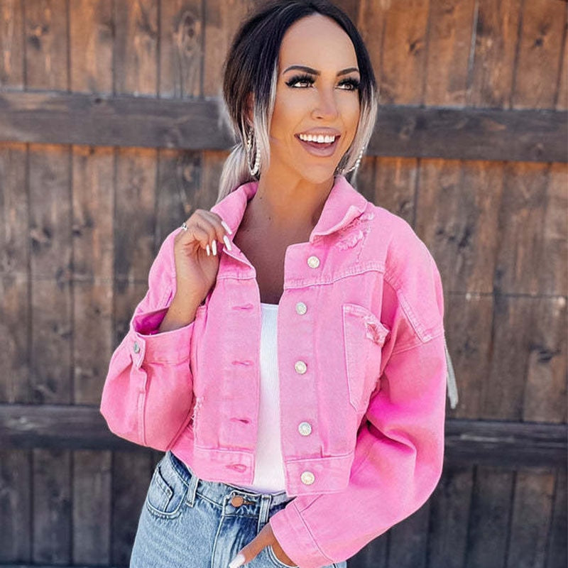 Gretchen - Casual Button-Up Tassels Denim Jacket til Kvinder-Modiva