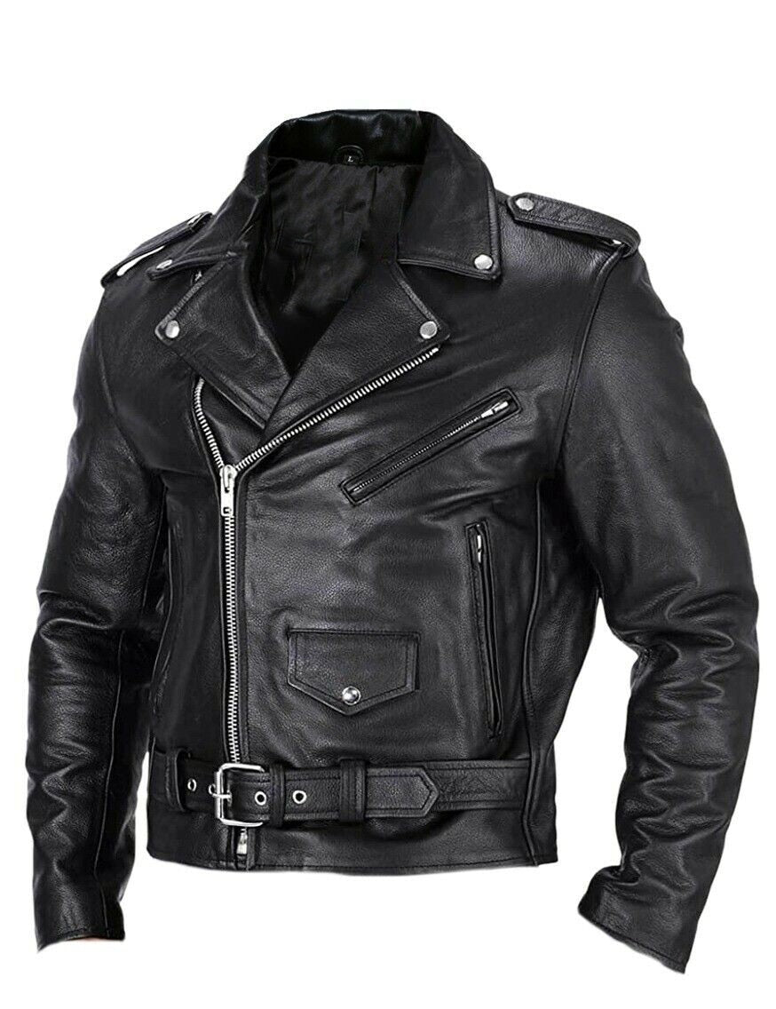 Mænds Læder Biker Jakke