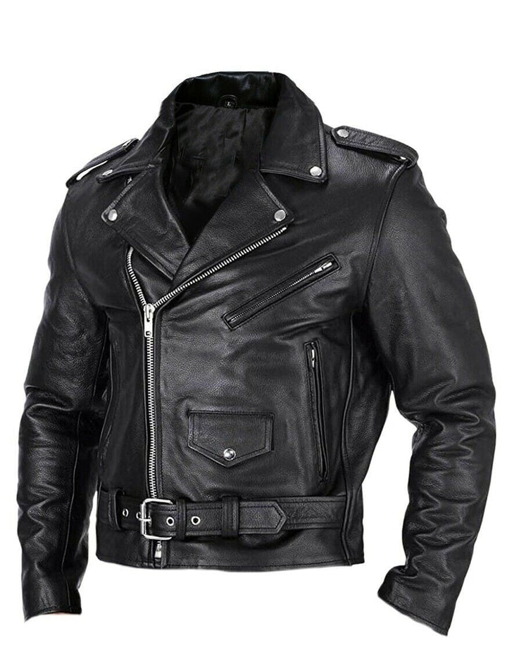 Mænds Læder Biker Jakke