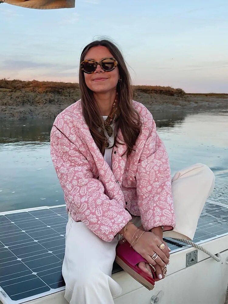 Heaven - Sød Pink Print Bomuldsjakke til Kvinder-Modiva