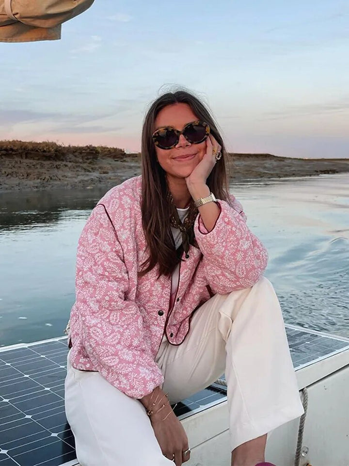 Heaven - Sød Pink Print Bomuldsjakke til Kvinder-Modiva