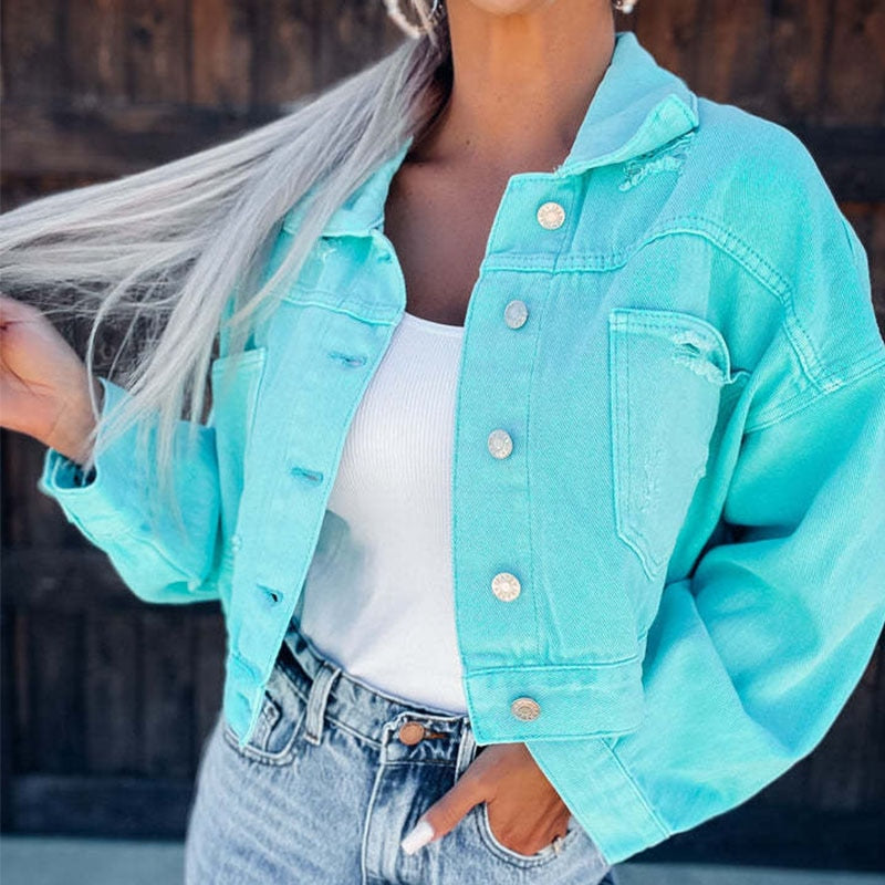 Gretchen - Casual Button-Up Tassels Denim Jacket til Kvinder-Modiva