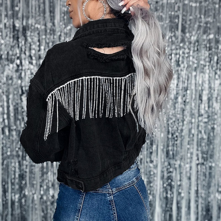 Gretchen - Casual Button-Up Tassels Denim Jacket til Kvinder-Modiva