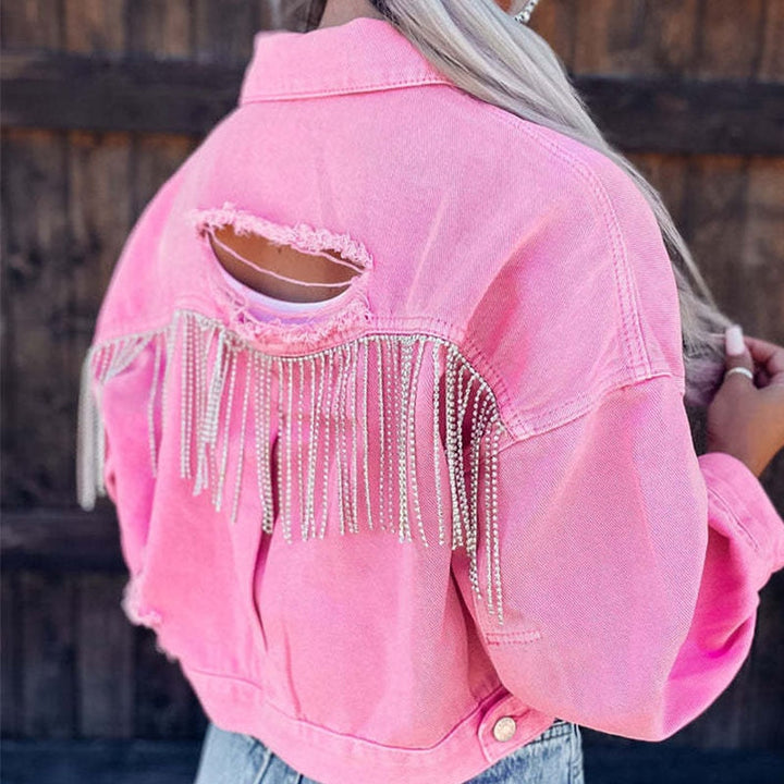Gretchen - Casual Button-Up Tassels Denim Jacket til Kvinder-Modiva