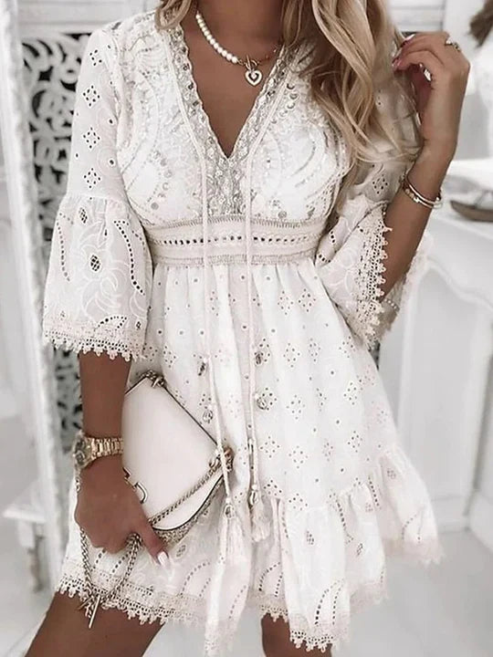 Boho Sommer Kjole med Broderi
