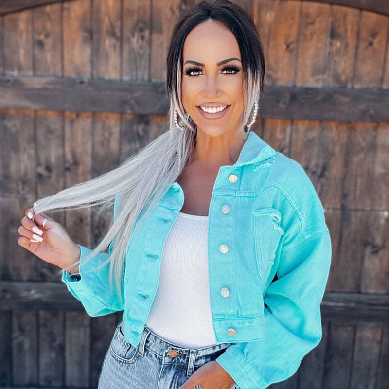 Gretchen - Casual Button-Up Tassels Denim Jacket til Kvinder-Modiva