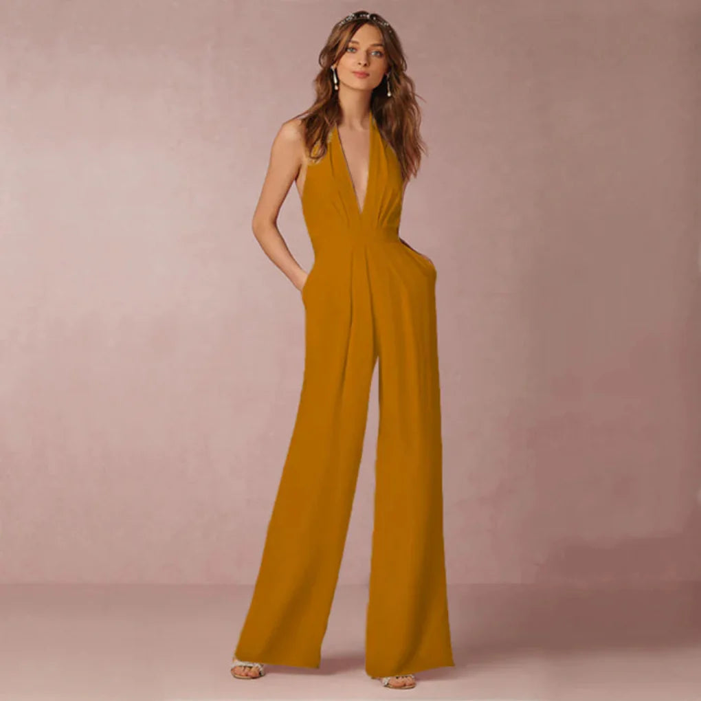 Jumpsuit med dyb V-hals og ryg