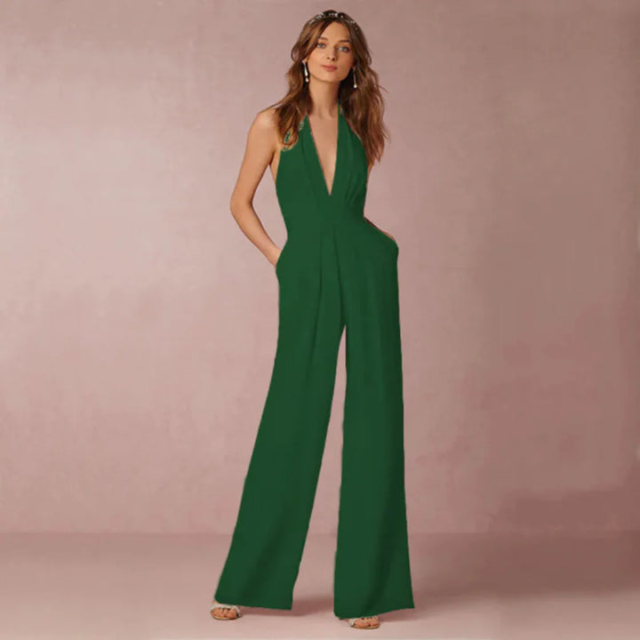 Jumpsuit med dyb V-hals og ryg