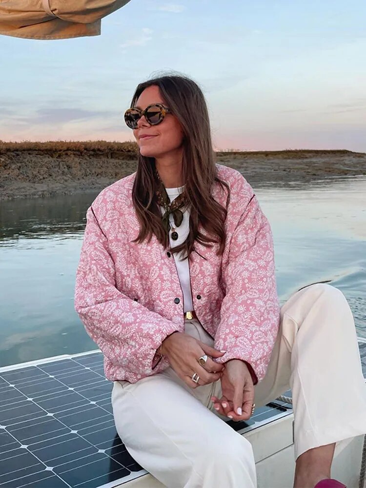 Heaven - Sød Pink Print Bomuldsjakke til Kvinder-Modiva