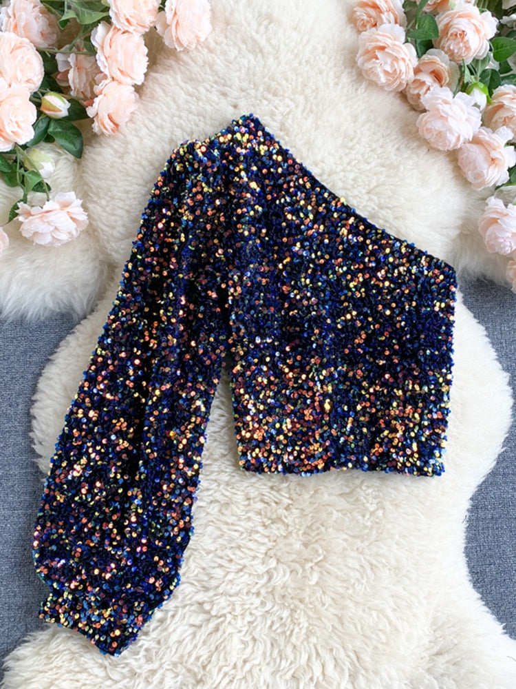 Glittertop med én skulder