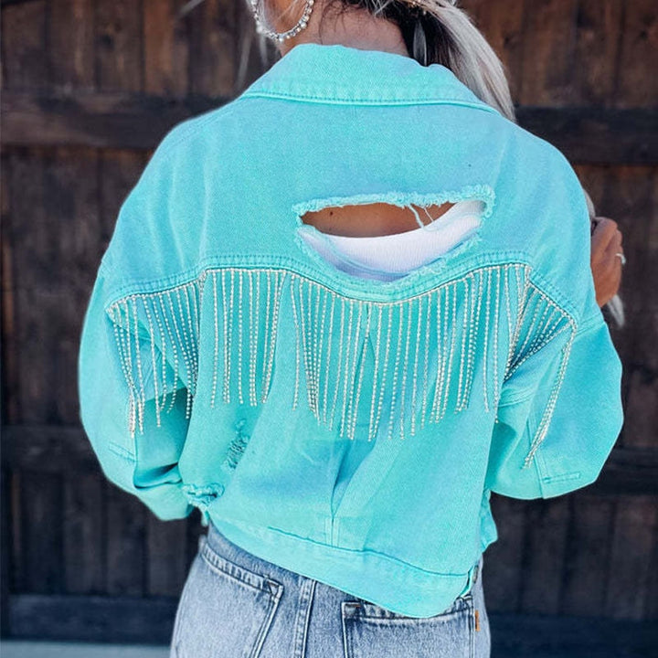 Gretchen - Casual Button-Up Tassels Denim Jacket til Kvinder-Modiva