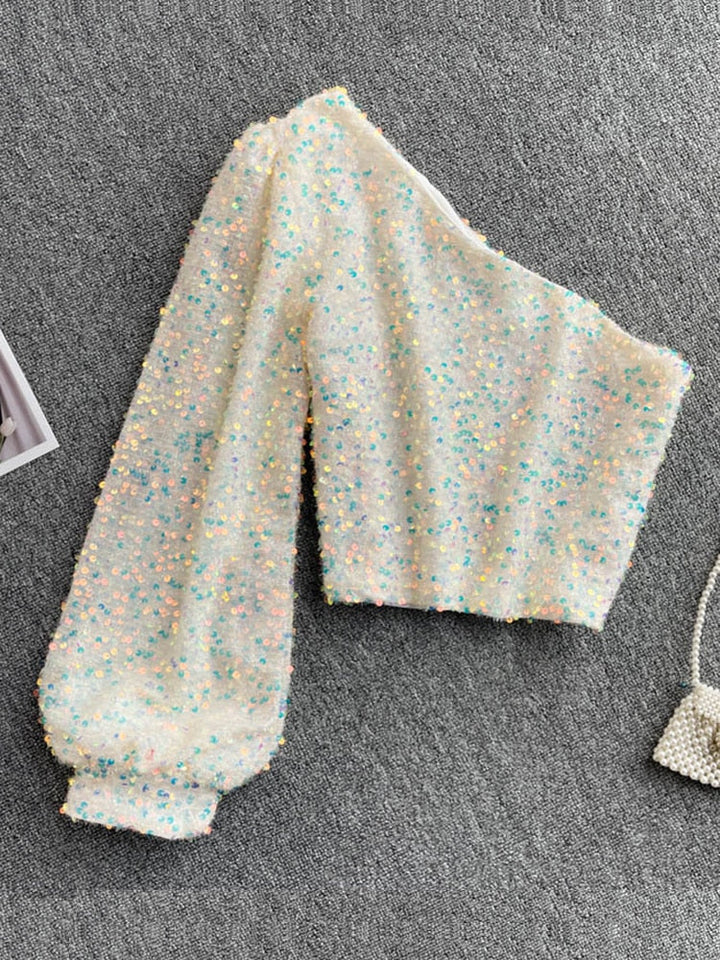 Glittertop med én skulder