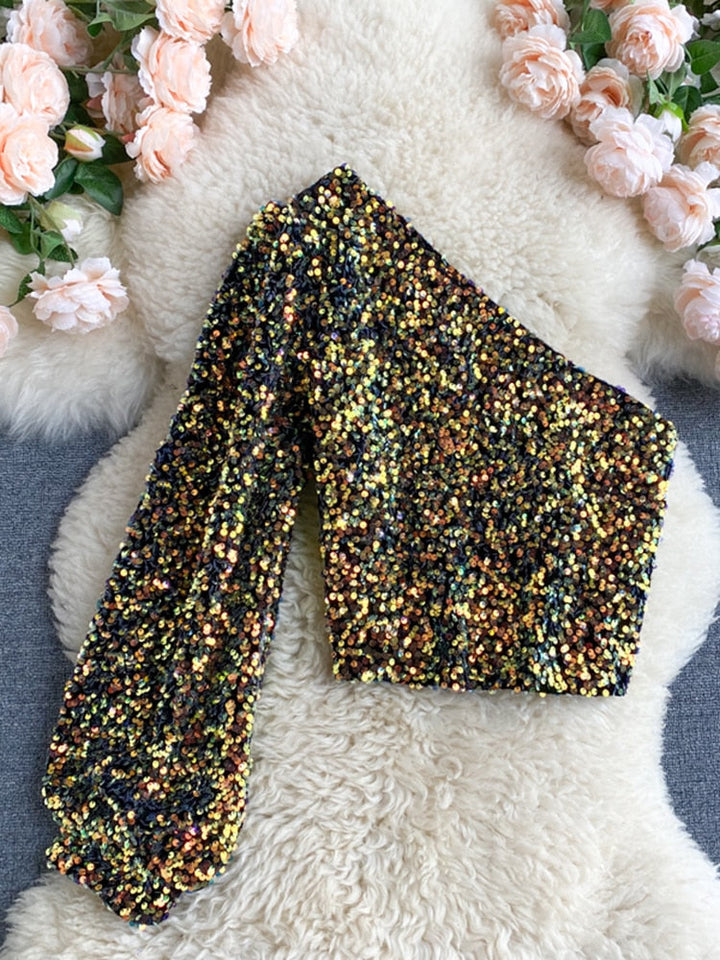 Glittertop med én skulder