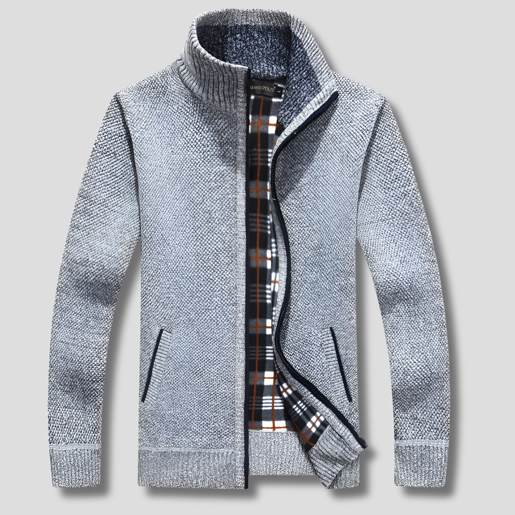 Strikket herretrøje med lynlås for varme og stil