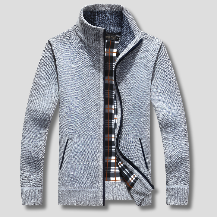 Strikket herretrøje med lynlås for varme og stil