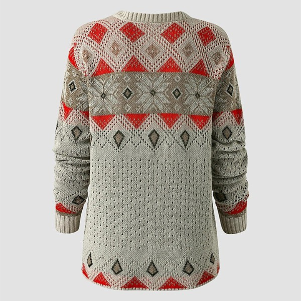 Langærmet sweater med geometrisk print til kvinder